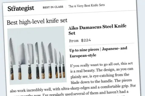En uppsättning av de bästa knivarna, Aiko Damascus Steel Knife Set, med japansk- och europeisk stil.