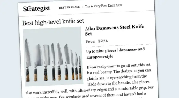 En uppsättning av de bästa knivarna, Aiko Damascus Steel Knife Set, med japansk- och europeisk stil.