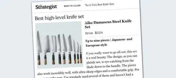 En uppsättning av de bästa knivarna, Aiko Damascus Steel Knife Set, med japansk- och europeisk stil.